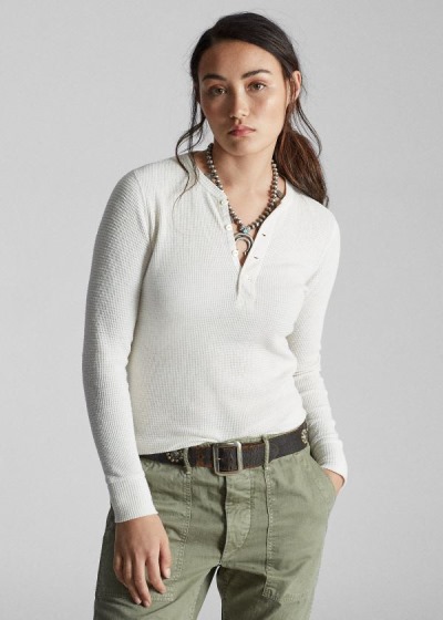 Henley Ralph Lauren Mujer Blancos - Slim Waffle-Knit Cotton - ECVFW8021